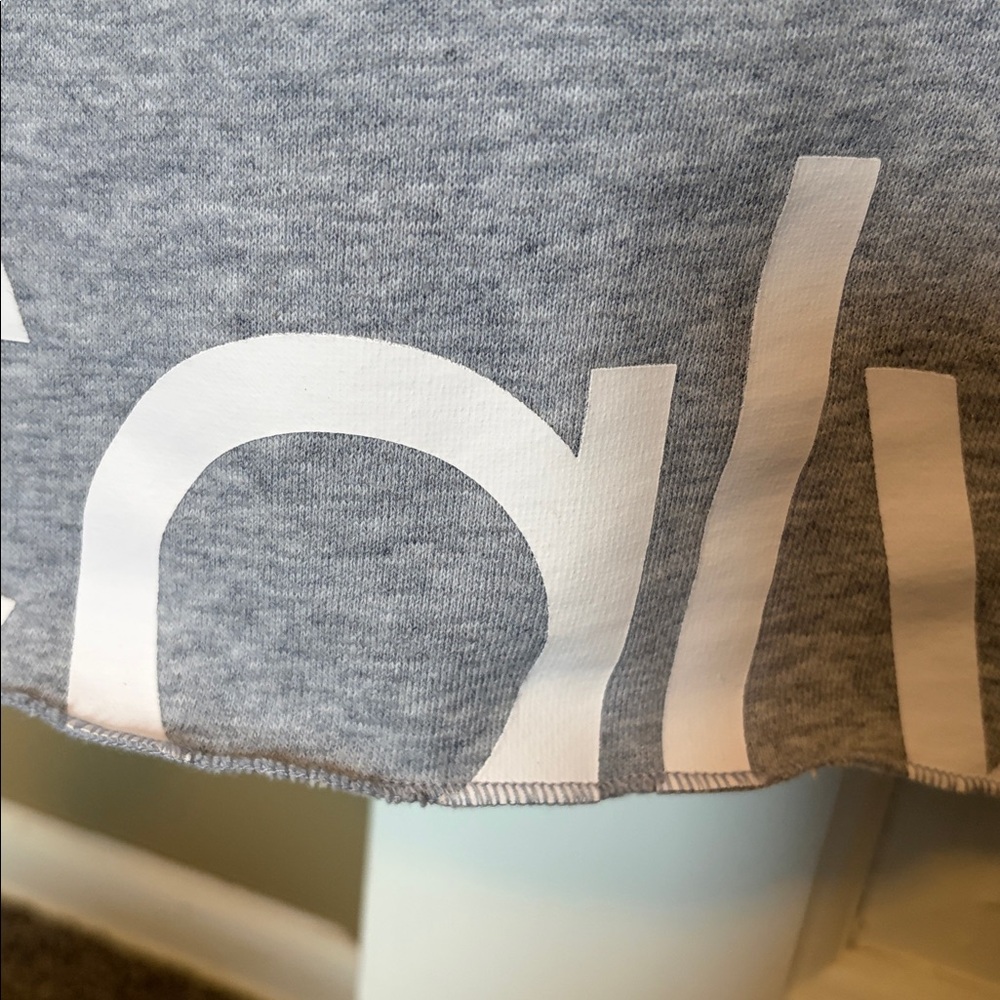 Calvin Klein Heather Gray Cropped Hoodie with Logo - Picture 2 of 5